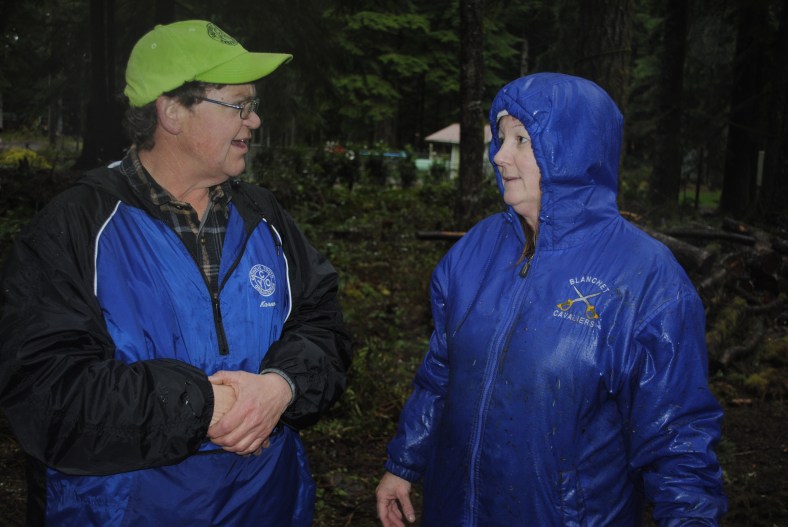 Camp Facility Manager, Karen von Borstel, compliments Blanchet School youth to Blanchet instructor, Sheri Bashaw