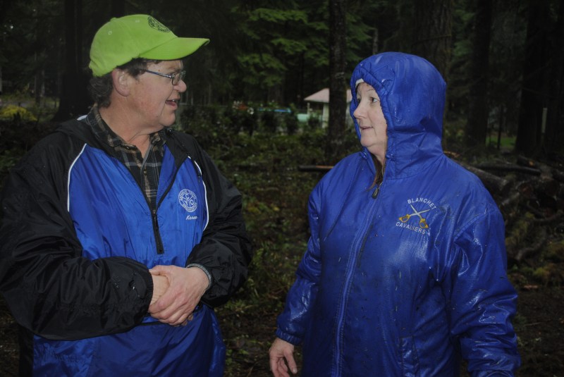 Camp Facility Manager, Karen von Borstel, compliments Blanchet School youth to Blanchet instructor, Sheri Bashaw