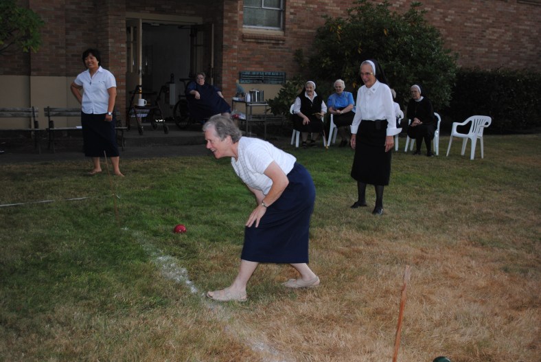 Sister Maryann Giesel takes her turn