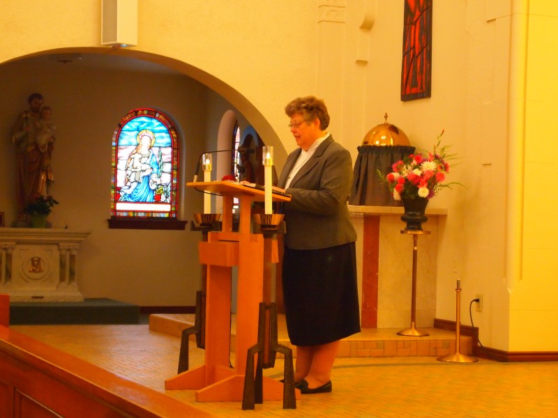 Sister Charlene Herinckx addresses the community of Sisters, family and friends of Sr. Anna Nguyen and friends of the Sisters of St. Mary of Oregon.