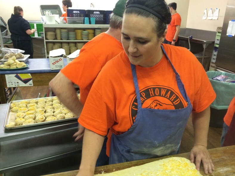 Shauna helps out with the cheesy rolls