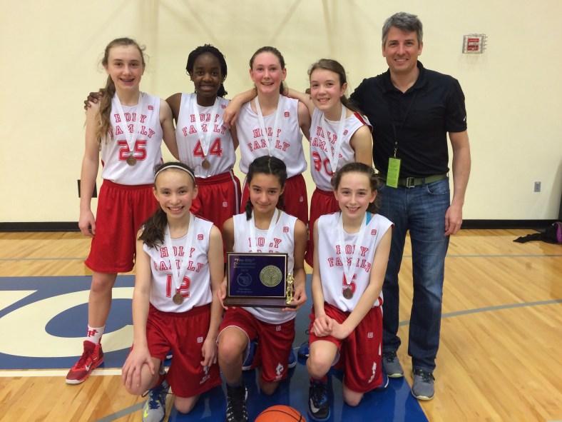 Bill Mildenberger and his Holy Family Girls Team from Holy Family win third place in the CYO City Basketball Championships 2015!