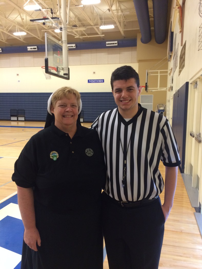 Sr. Krista and CYO Official, Kyle Garcia at the CYO Championships 2015