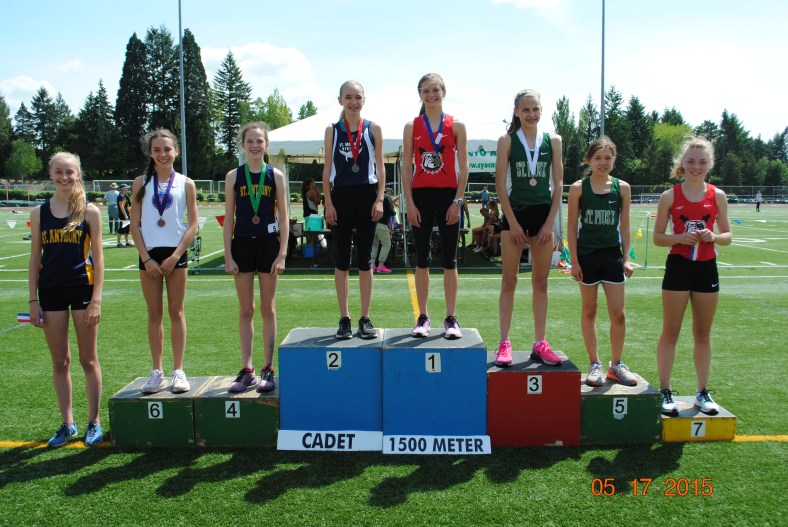 2015 CYO Meet of Champions award winners in the Cadet Girls 1500 meter Run