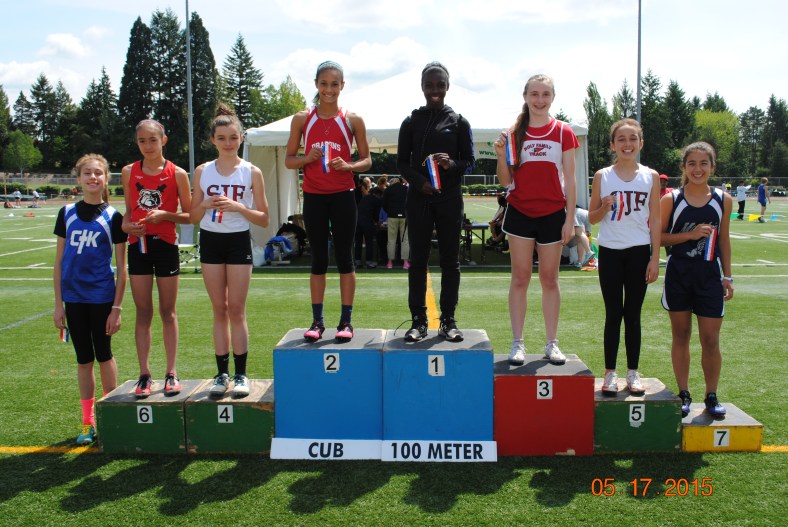 2015 Cub Girl winners in the 100 yard dash.