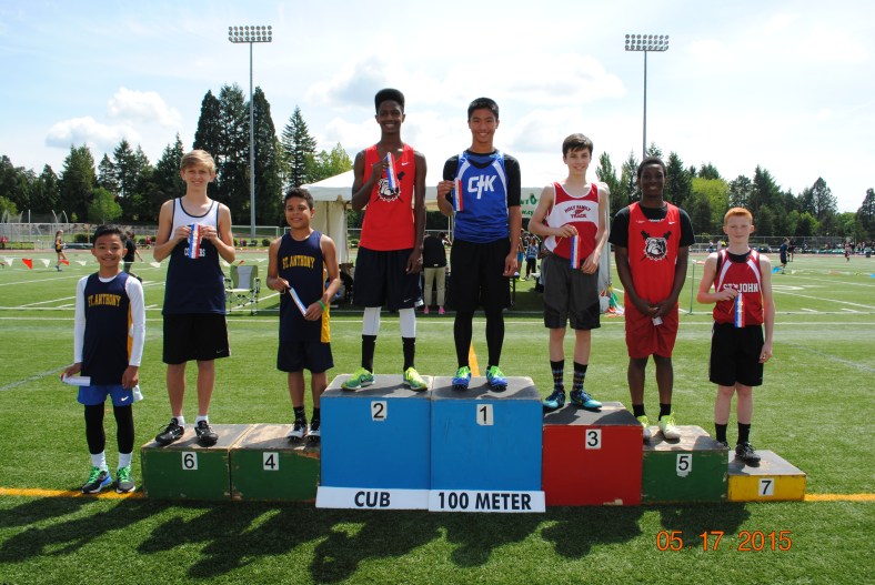 Cub Boys 100 Meter Dash winners in the CYO Meet of Champions 2015.