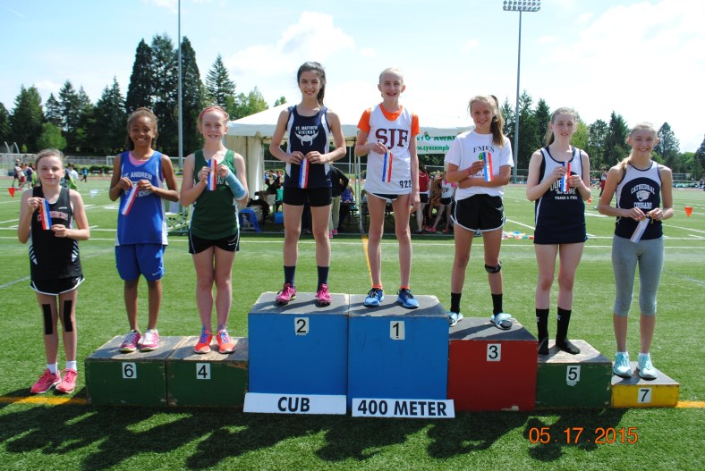Cub Girl winners of the 400 Meter Dash at the CYO Meet of Champions May 2015