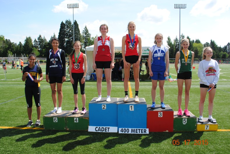 Cadet Girls 400 Meter winners at the CYO Meet of Champions 2015