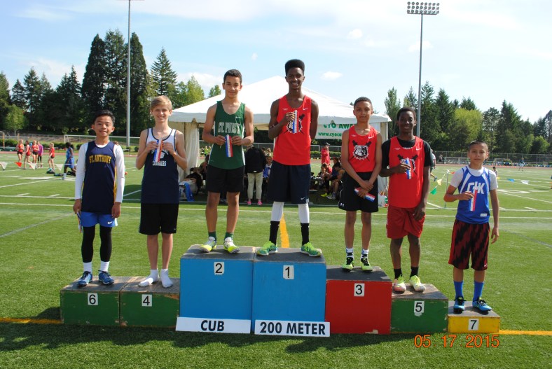 Winners in the Cub Boys 200 Meter Dash at the 2015 CYO Meet of Champions
