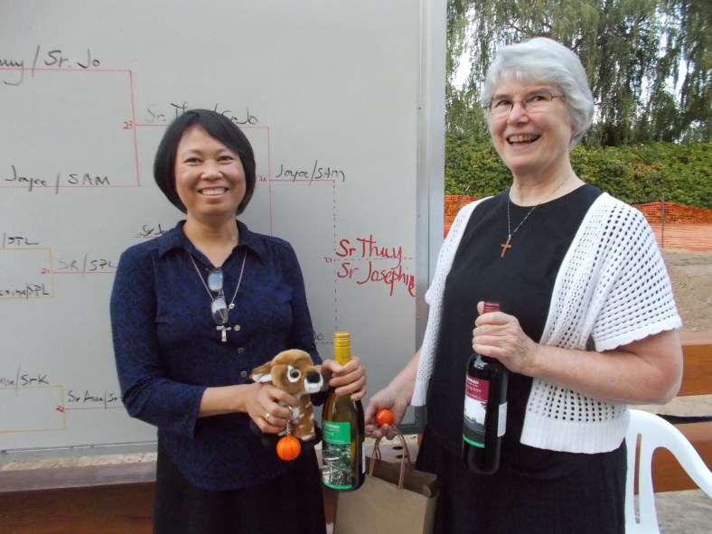 Sr. Thuy and Sr. Josephine win the first SSMO bocce tournament!  Congratulations!